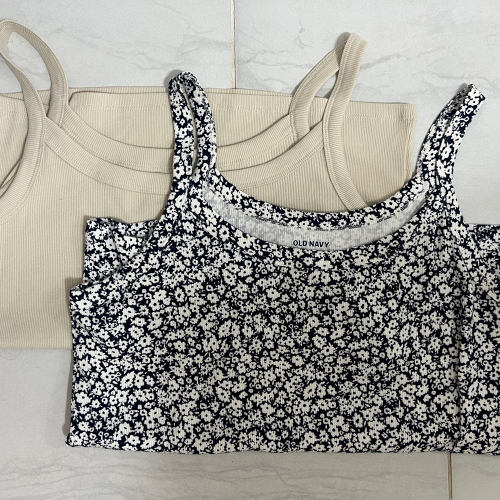 Old Navy Women’s Ribbed Tank Tops (2-Pack) | XL | Neutral Beige & Floral Print